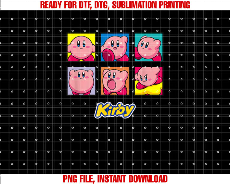 Kirby Multiple Expressions Vintage Panel Collage T-shirt, Sublimation Design, Digital Download