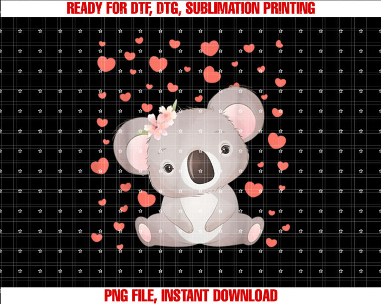 Koala Valentines Day Red Hearts for Koala Lover T-shirt, Sublimation Design, Digital Download