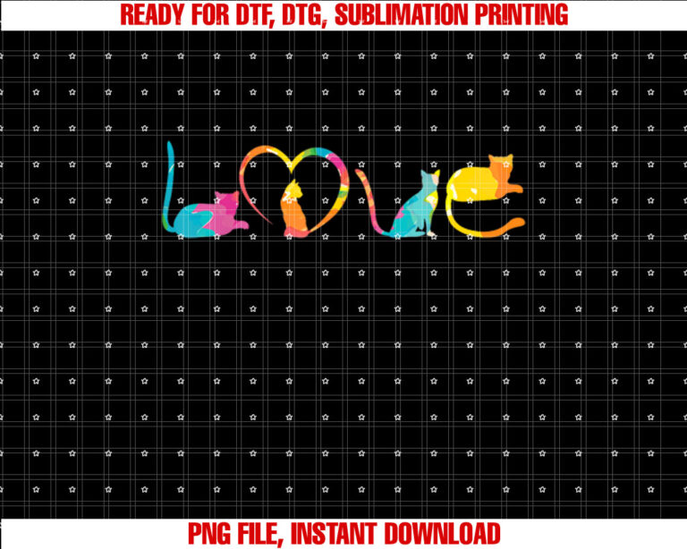 Love Cats Colorful Watercolor Decoration Cute Cat Toy T-shirt, Sublimation Design, Digital Download