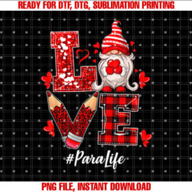 Love Heart Cute Gnome Para Paraprofessional Valentines Day T-shirt, Sublimation Design, Digital Download