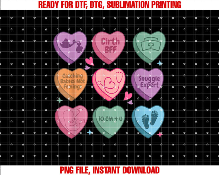 Labor and Delivery Nurse Hearts Candy Valentines Day Women T-shirt, Sublimation Design, Digital Download