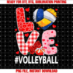 Love Volleyball Ball Heart Shape Red Plaid Valentines Day T-shirt, Sublimation Design, Digital Download