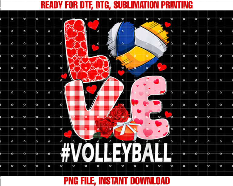 Love Volleyball Ball Heart Shape Red Plaid Valentines Day T-shirt, Sublimation Design, Digital Download