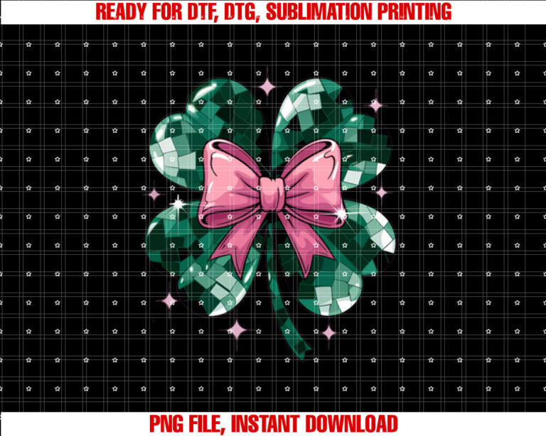Lucky Shamrock Pink Bow Chic Women St Patricks Day T-shirt, Sublimation Design, Digital Download