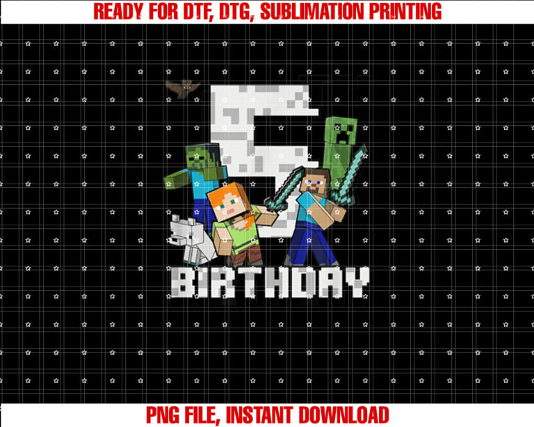 Minecraft Group Shot Happy 5th Birthday T-shirt