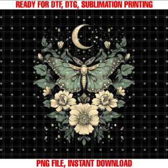 goblincore moth and butterfly moonphases flowers cottagecore Shirt PNG, DTF, DTG, Sublimation Design