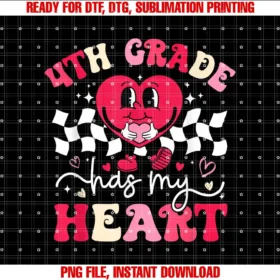 4th Grade Has My Heart Teacher Valentines DayRetro Groovy 4th Grade Has My Heart Teacher Valentines Day T-shirt