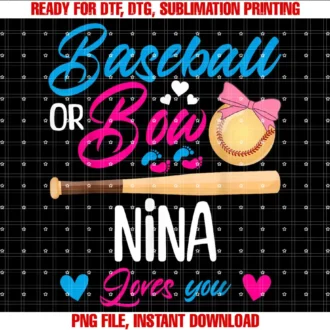 Baseball or Bow NINA Loves You Gender RevealMatching Family T-shirt
