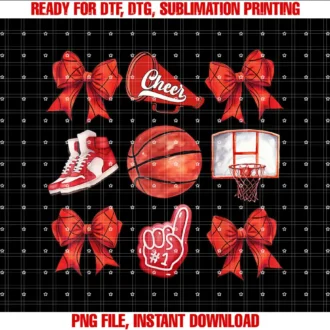 Basketball Coquette Bow Cheer Mom Game DayBasketball Coquette Red Cheer Mom Game Day Women Girls Kids T-shirt