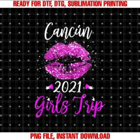 Cancun Girls Trip Vacation outfit for womenCancun Girls Trip 2021 Vacation Gift Pink Lips T-shirt