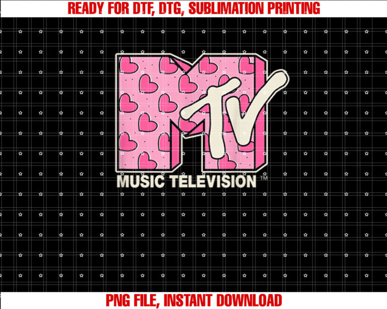 MTV Music Television Valentines Day Heart Pattern Fill T-shirt