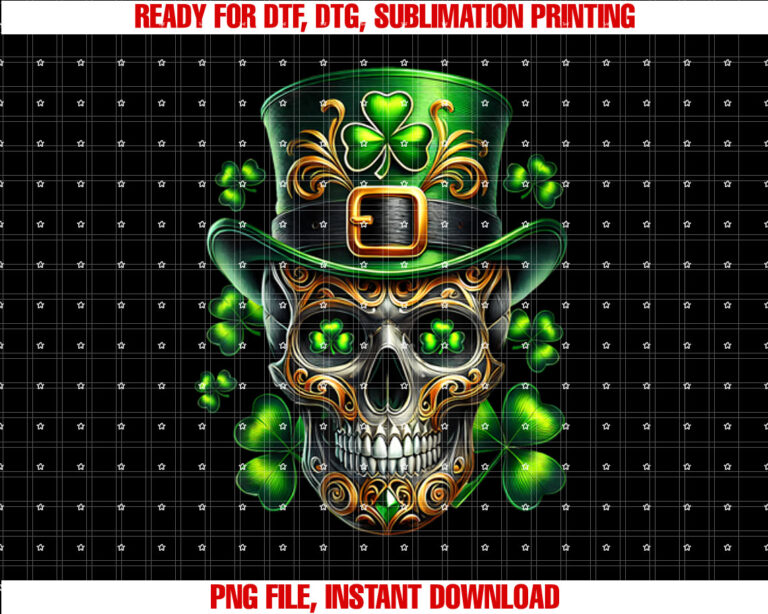 Men Irish Skull Shamrock Leprechaun Ireland St Patricks Day T-shirt