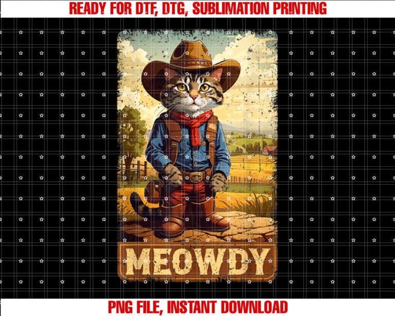 Meowdy Funny Country Side Cat Hat Vintage Cowboy Cat T-shirt