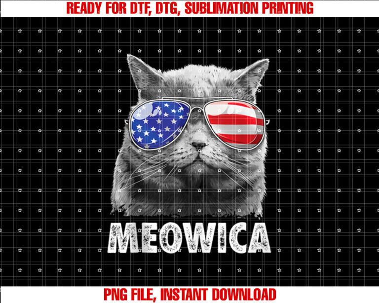 Meowica Cat 4th of July Merica Men Women USA American Flag T-shirt