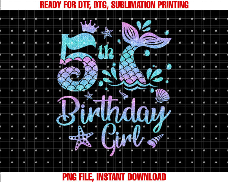 Mermaid Birthday Girl 5 Year Old Its My 5th Bday Mermaid T-shirt