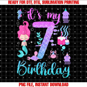 Mermaid Birthday Girls 7 Years Old Its My 7th Bday Mermaid T-shirt