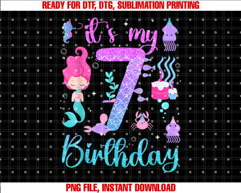 Mermaid Birthday Girls 7 Years Old Its My 7th Bday Mermaid T-shirt