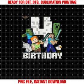 Minecraft Group Shot Happy 4th Birthday T-shirt