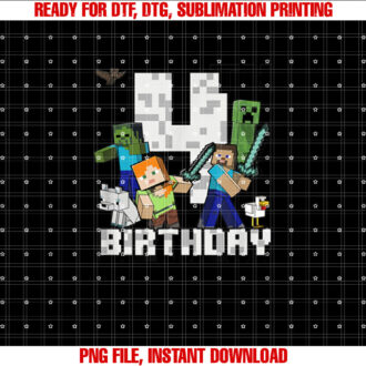 Minecraft Group Shot Happy 4th Birthday T-shirt