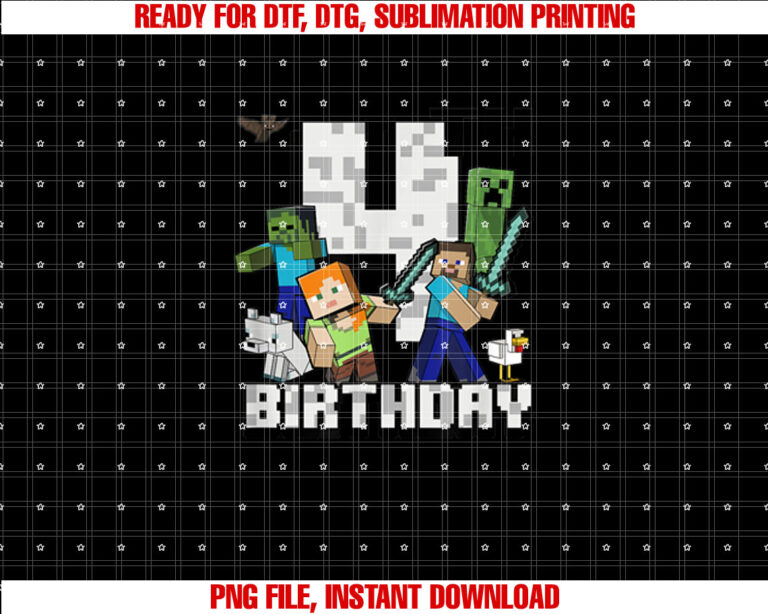 Minecraft Group Shot Happy 4th Birthday T-shirt