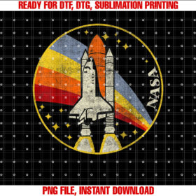 Nasa Vintage Distressed Classic Rainbow Stripe Shuttle Badge T-shirt