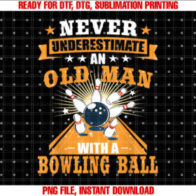Never Underestimate Old Man Bowling Ball Mens Bowler Bowling T-shirt