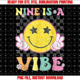 Nine is a Vibe 9th Birthday Groovy Smile Face 9 Years Old T-shirt