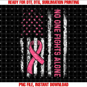 No One Fights Breast Cancer Alone American Flag Pink Ribbon T-shirt