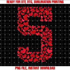 Number 5 With Red Hearts 5th Birthday Kids Valentines Day T-shirt