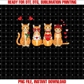 Orange Cat Hearts Valentine Cat Lovers T-shirt