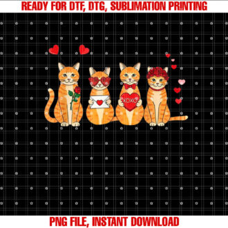 Orange Cat Hearts Valentine Cat Lovers T-shirt
