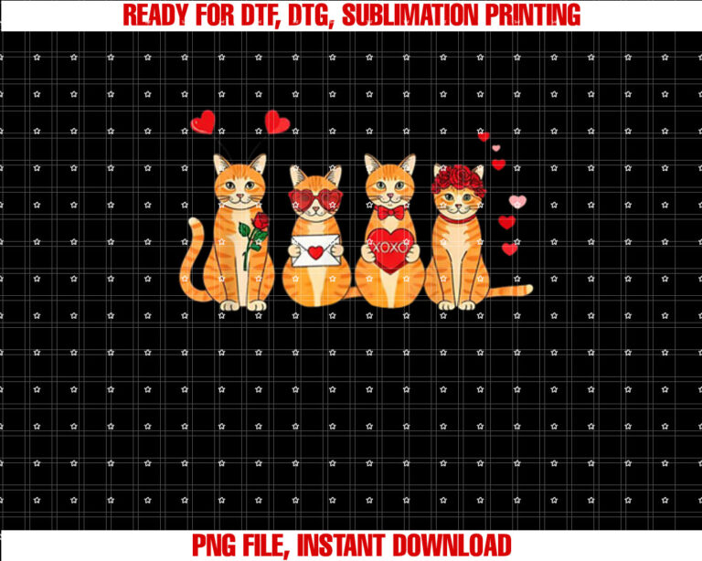 Orange Cat Hearts Valentine Cat Lovers T-shirt