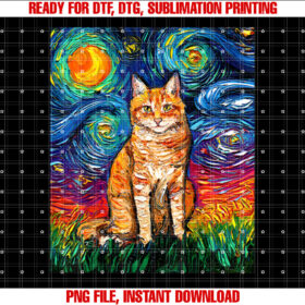 Orange Tabby Tiger Cat Starry Night Colorful Art by Aja T-shirt
