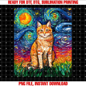 Orange Tabby Tiger Cat Starry Night Colorful Art by Aja T-shirt