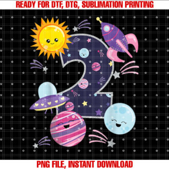 Outer Space 2 Year Old 2nd Birthday Girl Party Space Theme T-shirt