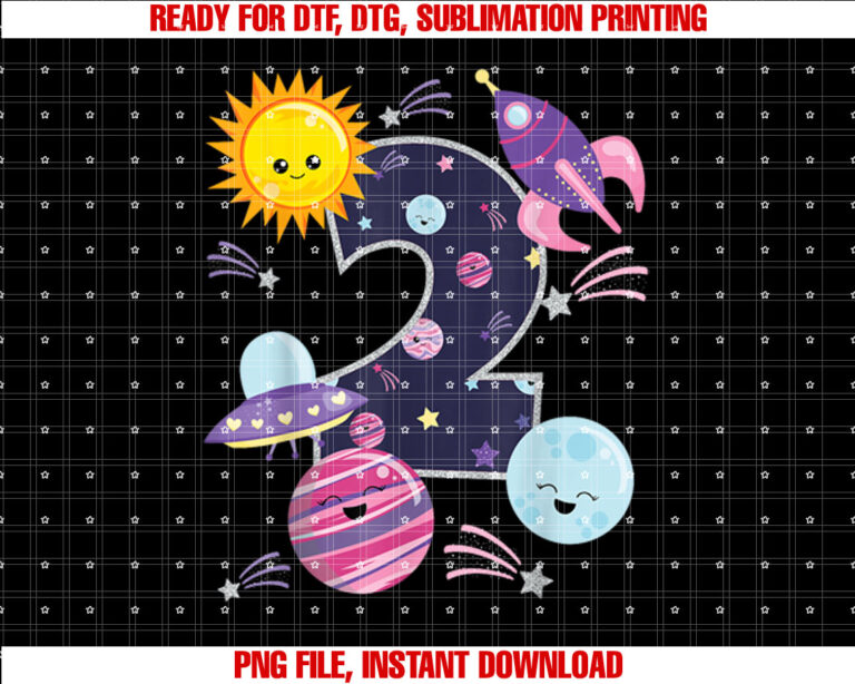 Outer Space 2 Year Old 2nd Birthday Girl Party Space Theme T-shirt