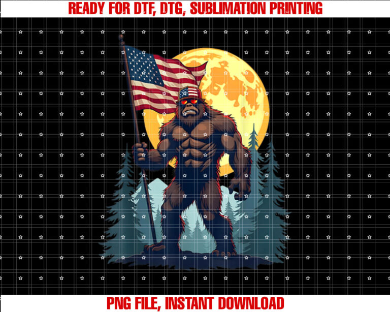 Patriotic Bigfoot with USA Flag Hat Sunglasses Veterans Day T-shirt