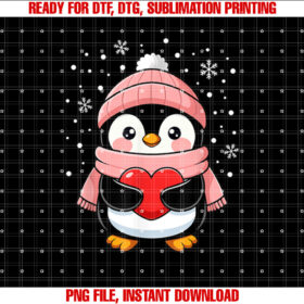 Penguin Valentines Day Red Heart Winter Toddler Girl Women T-shirt