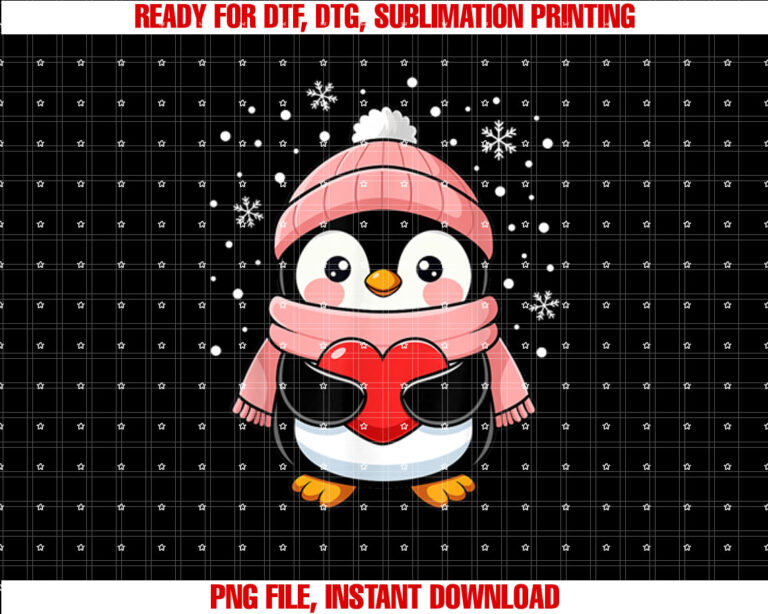 Penguin Valentines Day Red Heart Winter Toddler Girl Women T-shirt