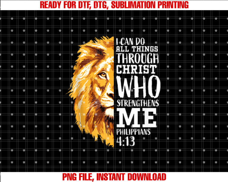 Philippians 4 13 Christian Bible Verse Religious Lion Faith T-shirt
