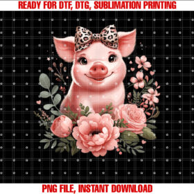 Pig With Leopard Headband Flower Cute Pig Lover T-shirt