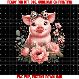 Pig With Leopard Headband Flower Cute Pig Lover T-shirt