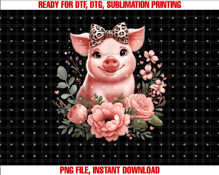 Pig With Leopard Headband Flower Cute Pig Lover T-shirt