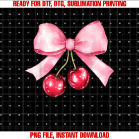 Pink Coquette Bow Cherry Birthday Cute Women Kids Girls T-shirt