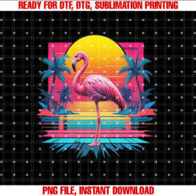 Pink Flamingo Beach Palm Trees Retro Tropical Summer Trip T-shirt
