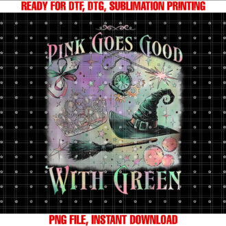 Pink Goes Good With Green Funny Halloween Witch Women Girls T-shirt