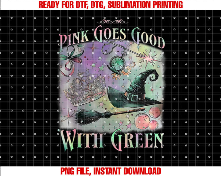 Pink Goes Good With Green Funny Halloween Witch Women Girls T-shirt