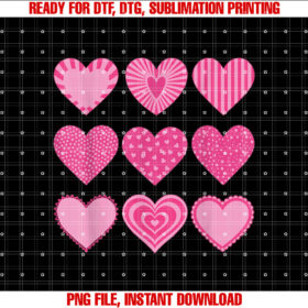 Pink Hearts Pattern Kids School Valentines Day Girls Boys T-shirt