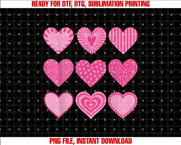 Pink Hearts Pattern Kids School Valentines Day Girls Boys T-shirt