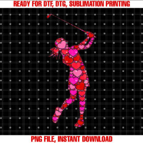 Pink Red Heart Valentines Day Gift Women Girls Golf Swing T-shirt